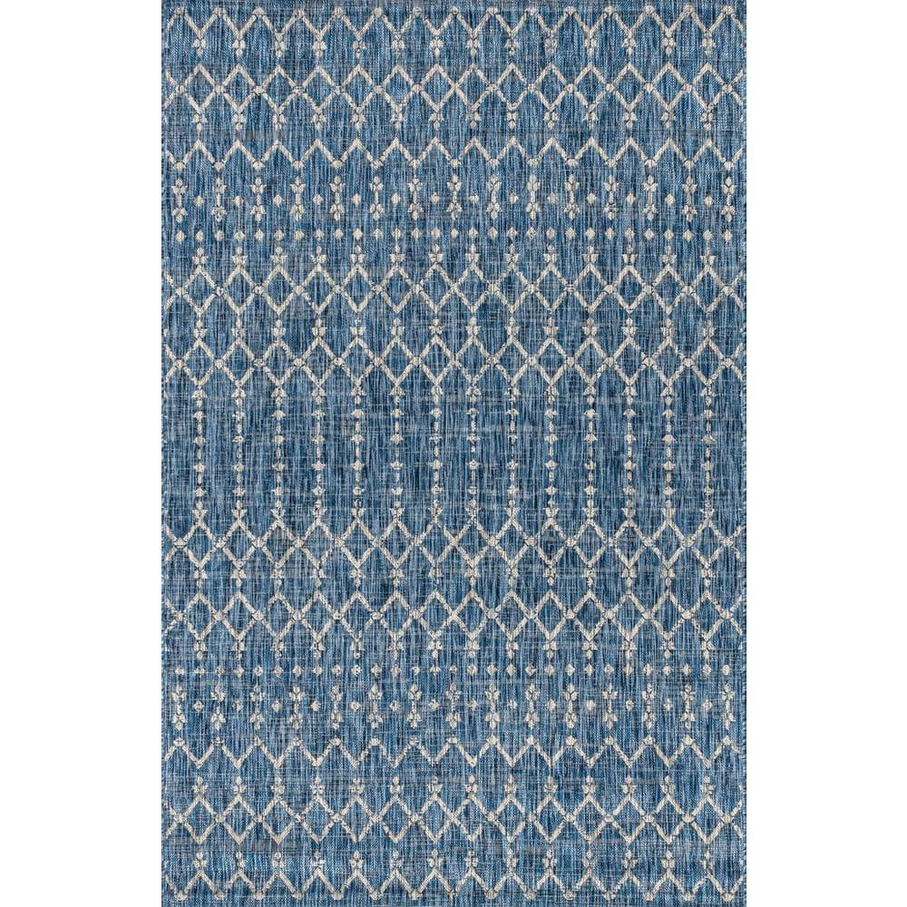 Ourika Moroccan Navy/Light Gray 7 ft. 9 in. x 10 ft. Geometric Textured Weave Indoor/Outdoor Area Rug by JONATHAN Y