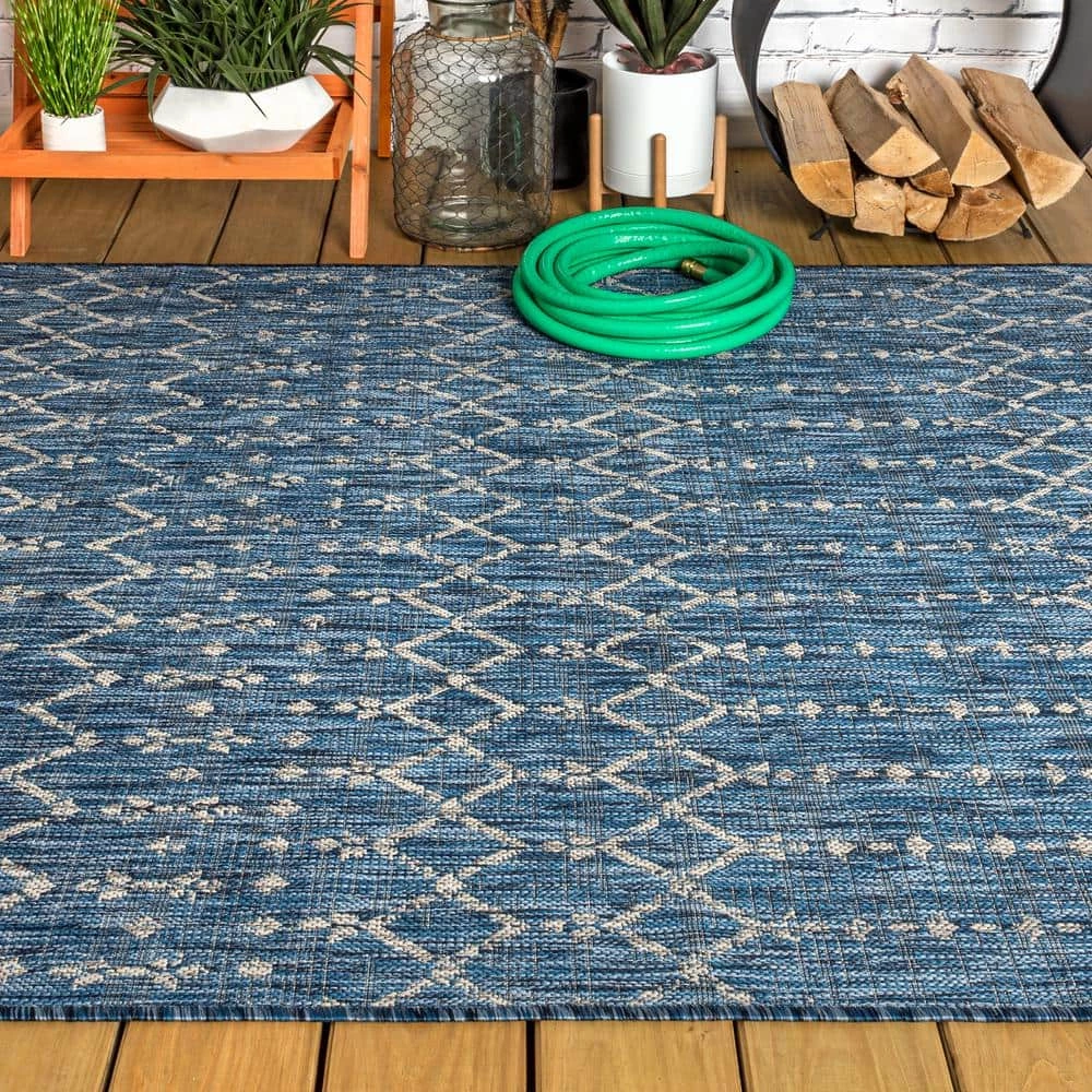 Ourika Moroccan Navy/Light Gray 7 ft. 9 in. x 10 ft. Geometric Textured Weave Indoor/Outdoor Area Rug by JONATHAN Y - Image 6