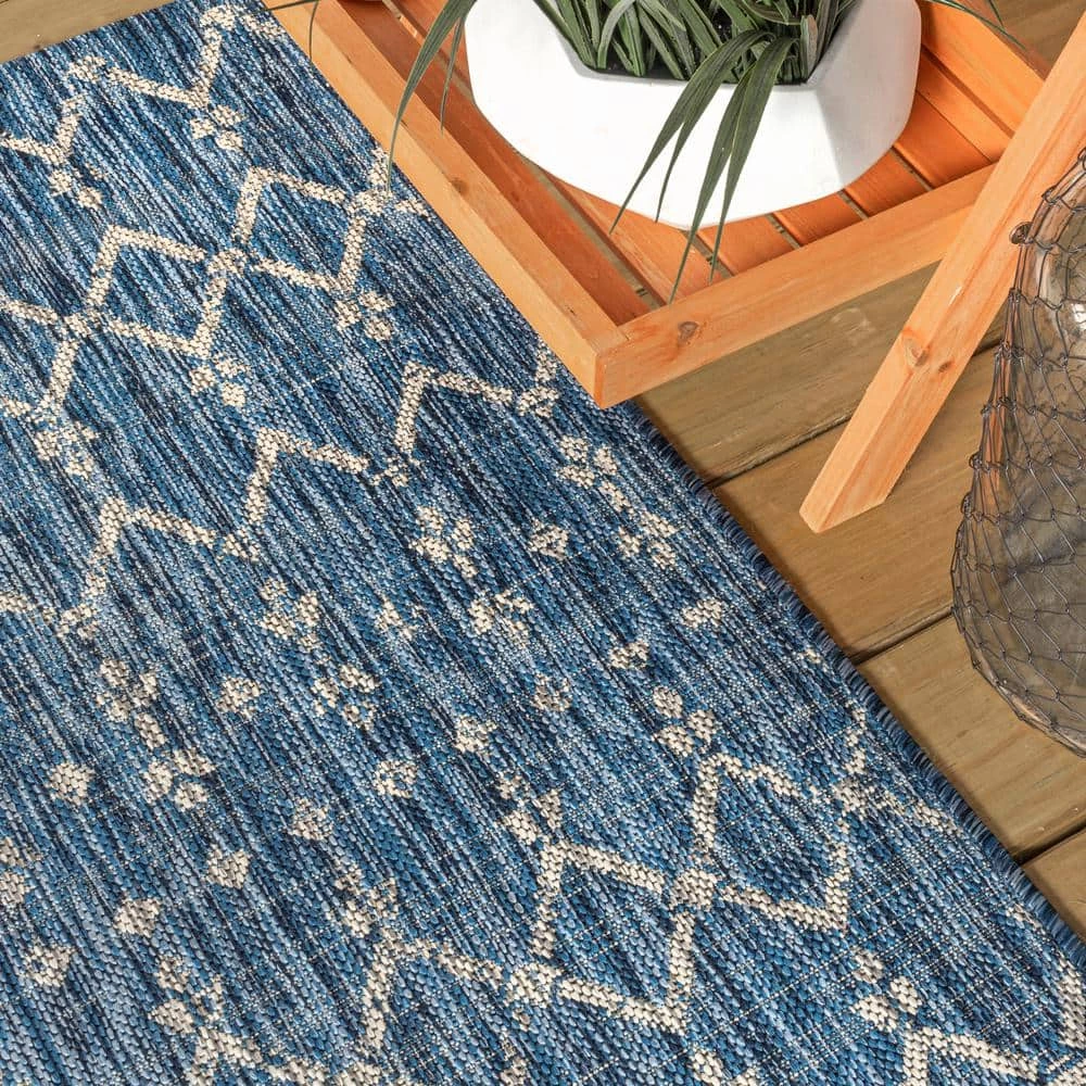 Ourika Moroccan Navy/Light Gray 7 ft. 9 in. x 10 ft. Geometric Textured Weave Indoor/Outdoor Area Rug by JONATHAN Y - Image 8