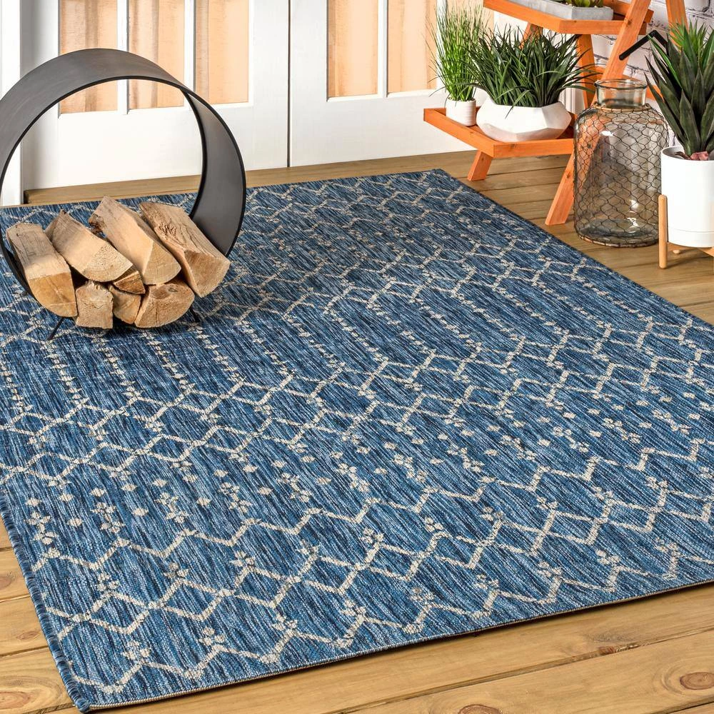 Ourika Moroccan Navy/Light Gray 7 ft. 9 in. x 10 ft. Geometric Textured Weave Indoor/Outdoor Area Rug by JONATHAN Y - Image 2