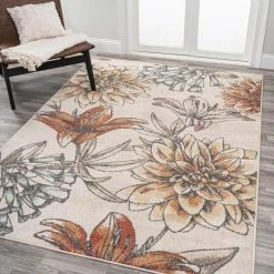 Giglio Modern Botanical Flower Orange/Blue/Cream 5 ft. x 8 ft. Area Rug by JONATHAN Y