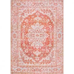 Asa Ornate Orange/Cream 8 ft. x 10 ft. Medallion Machine Washable Indoor Area Rug by JONATHAN Y