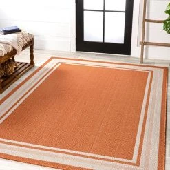 James Modern Border Stripe Orange/Cream 8 ft. x 10 ft. Indoor/Outdoor Area Rug by JONATHAN Y