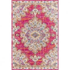 Bohemian Flair Boho Pink/Cream 3 ft. x 5 ft. Vintage Medallion Area Rug by JONATHAN Y