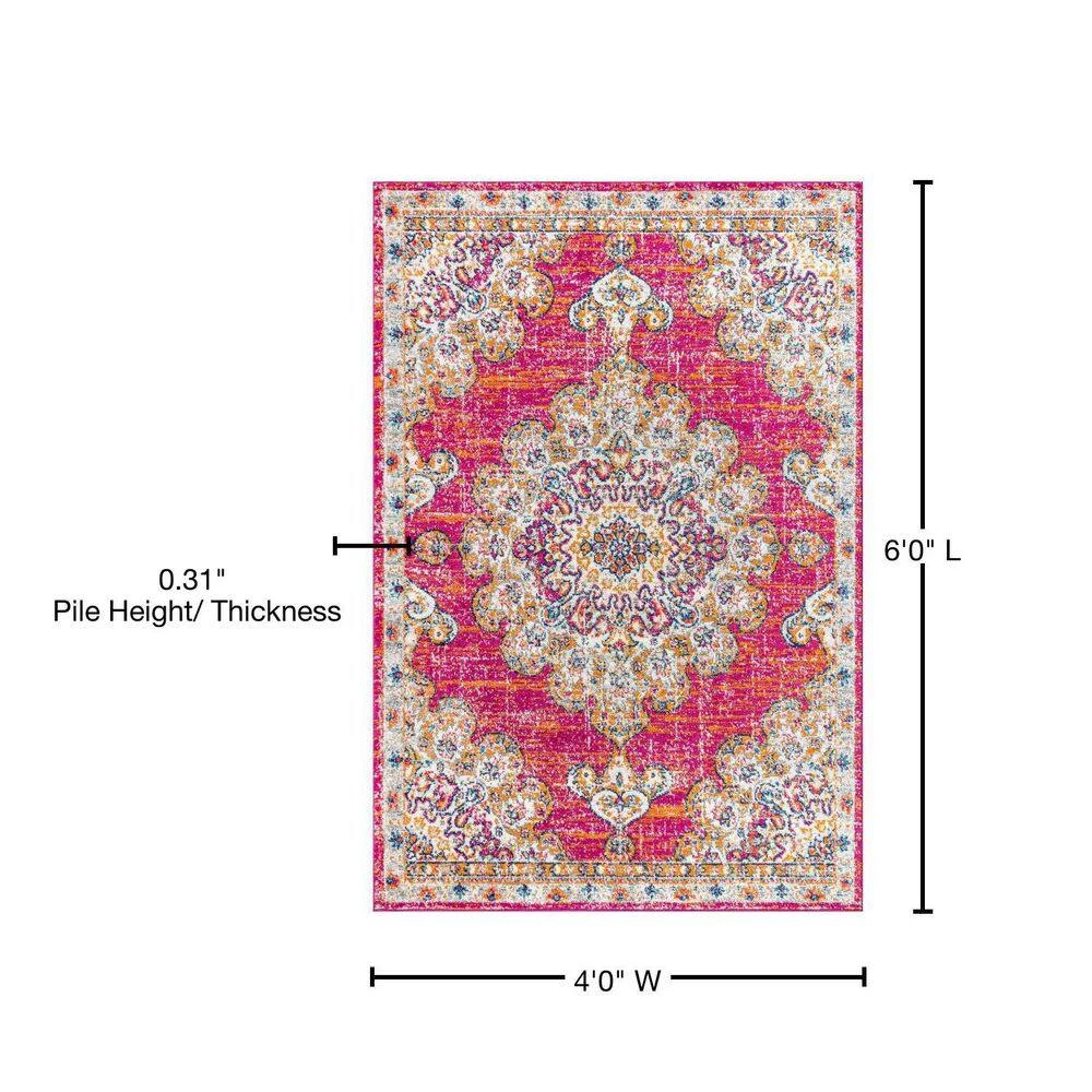 Bohemian Flair Boho Vintage Medallion Pink/Cream 4 ft. x 6 ft. Area Rug by JONATHAN Y - Image 10