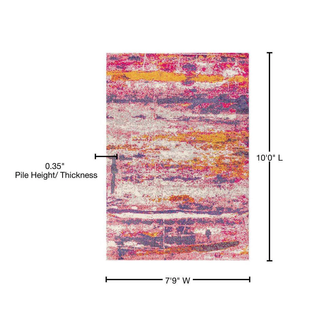 Contemporary Pop Modern Abstract Brushstroke Pink/Cream 8 ft. x 10 ft. Area Rug by JONATHAN Y - Image 11