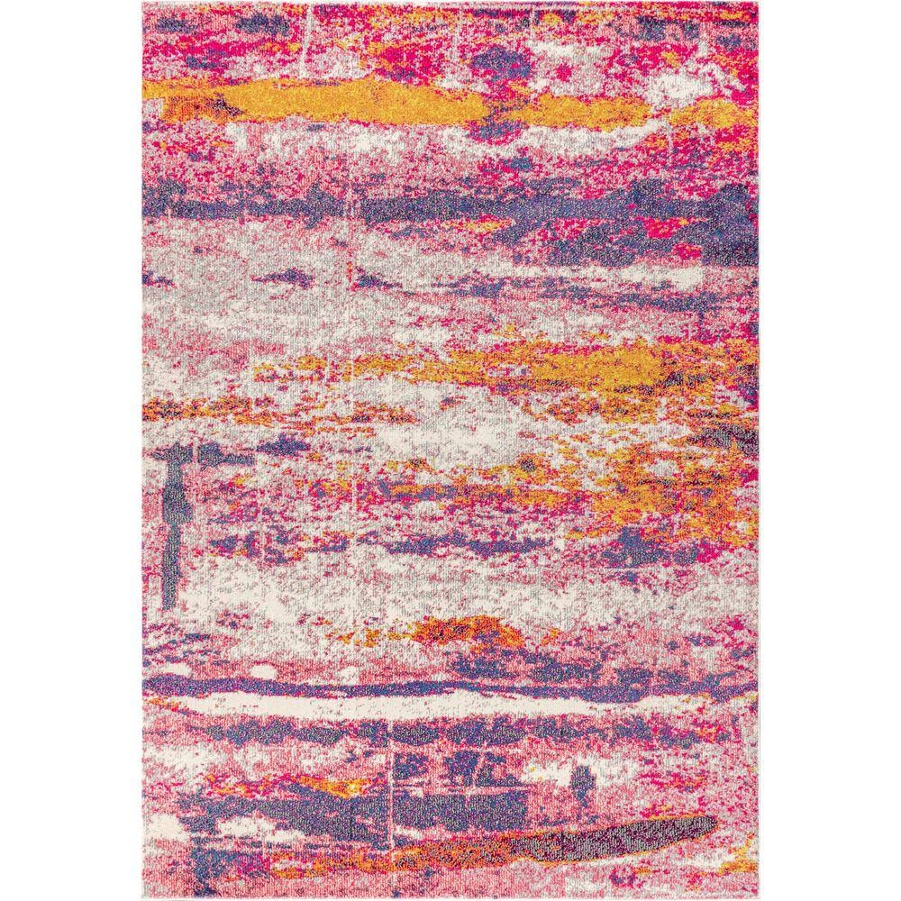 Contemporary Pop Modern Abstract Brushstroke Pink/Cream 8 ft. x 10 ft. Area Rug by JONATHAN Y - Image 2