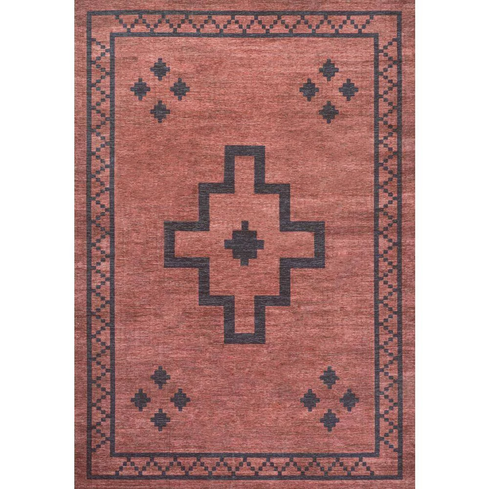 Korsa Geometric Medallion Machine-Washable Red/Black 5 ft. x 8 ft. Area Rug by JONATHAN Y - Image 13