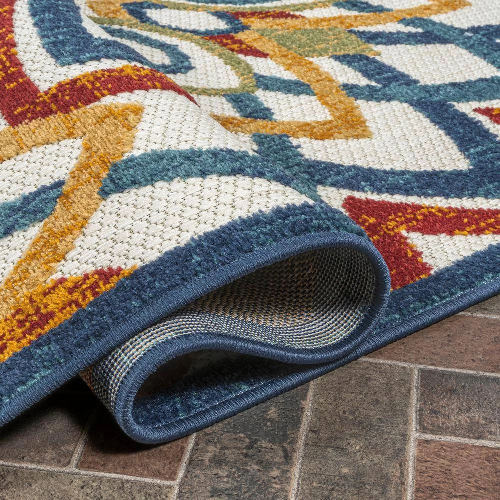 Flora Abstract Bold Mandala High-Low Red/Blue/Yellow 8 ft. x 10 ft. Indoor/Outdoor Area Rug by JONATHAN Y - Image 8