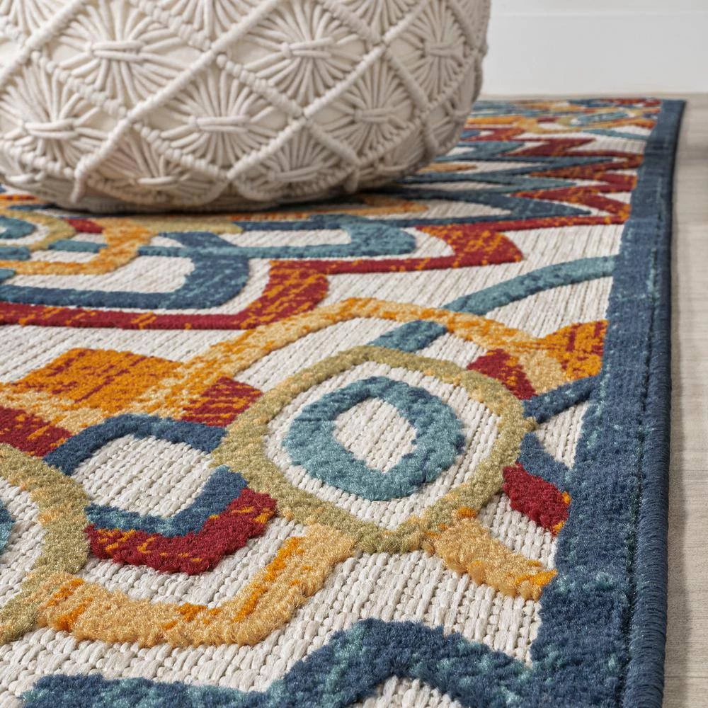 Flora Abstract Bold Mandala High-Low Red/Blue/Yellow 8 ft. x 10 ft. Indoor/Outdoor Area Rug by JONATHAN Y - Image 7