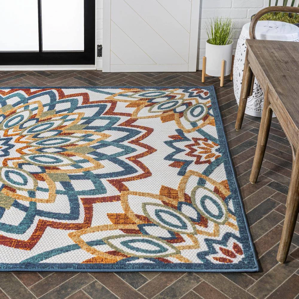 Flora Abstract Bold Mandala High-Low Red/Blue/Yellow 8 ft. x 10 ft. Indoor/Outdoor Area Rug by JONATHAN Y - Image 4