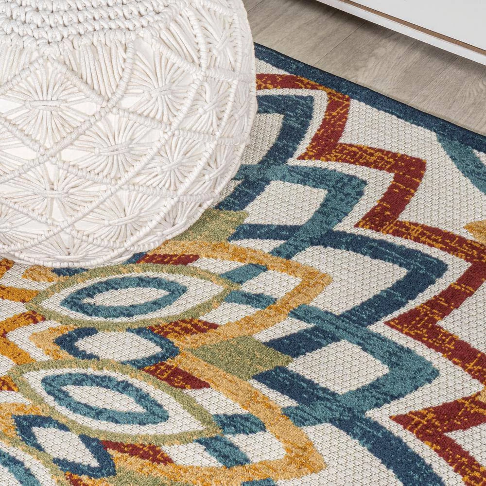 Flora Abstract Bold Mandala High-Low Red/Blue/Yellow 8 ft. x 10 ft. Indoor/Outdoor Area Rug by JONATHAN Y - Image 6