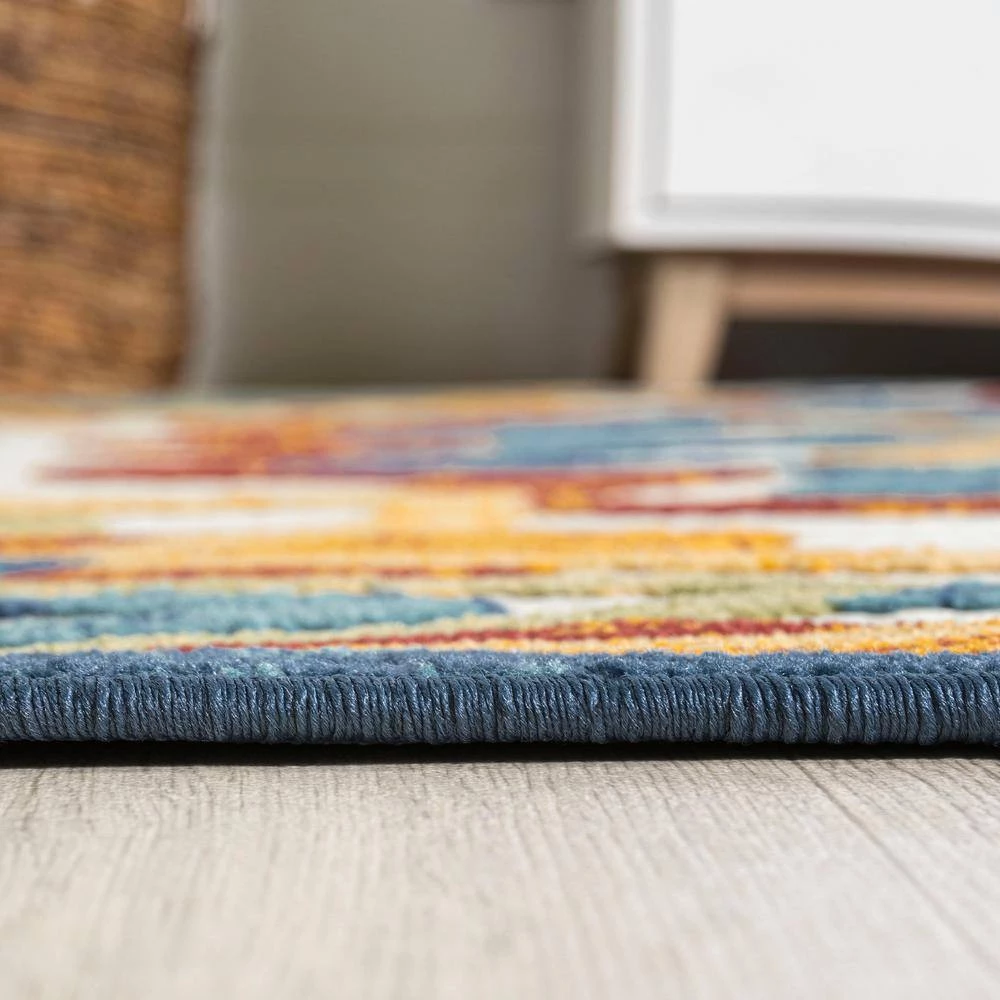 Flora Abstract Bold Mandala High-Low Red/Blue/Yellow 8 ft. x 10 ft. Indoor/Outdoor Area Rug by JONATHAN Y - Image 10