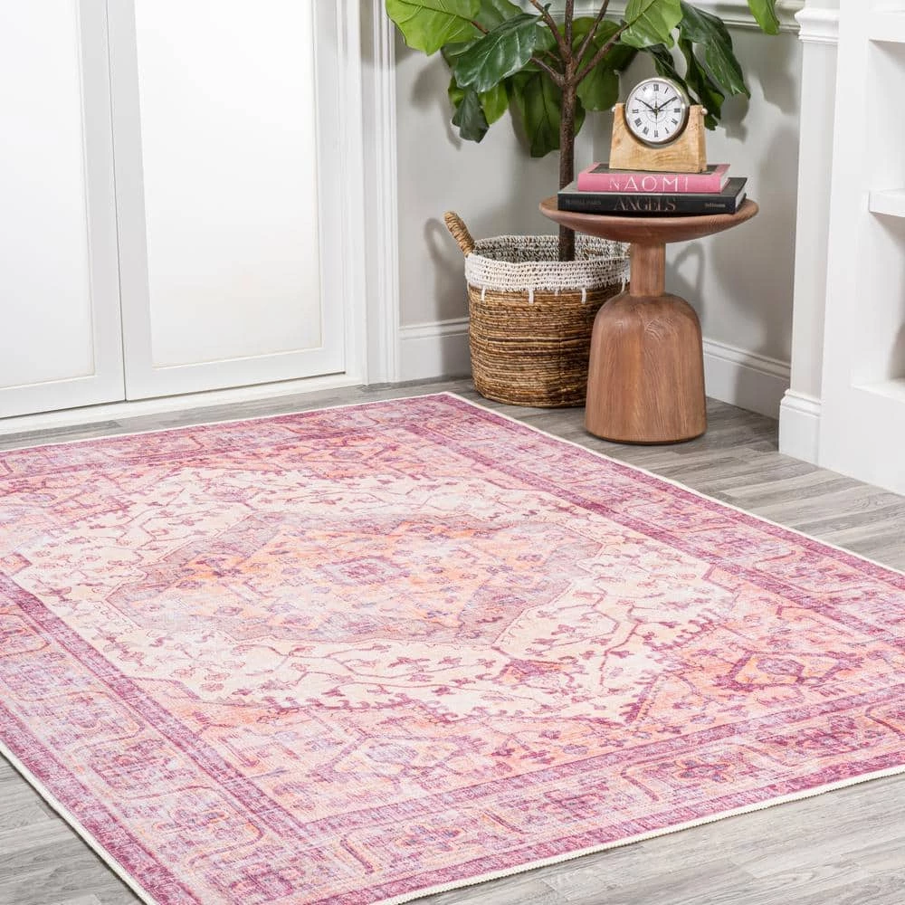 Alacati Ogee Red/Orange/Cream 8 ft. x 10 ft. Medallion Machine Washable Indoor Area Rug by JONATHAN Y - Image 5