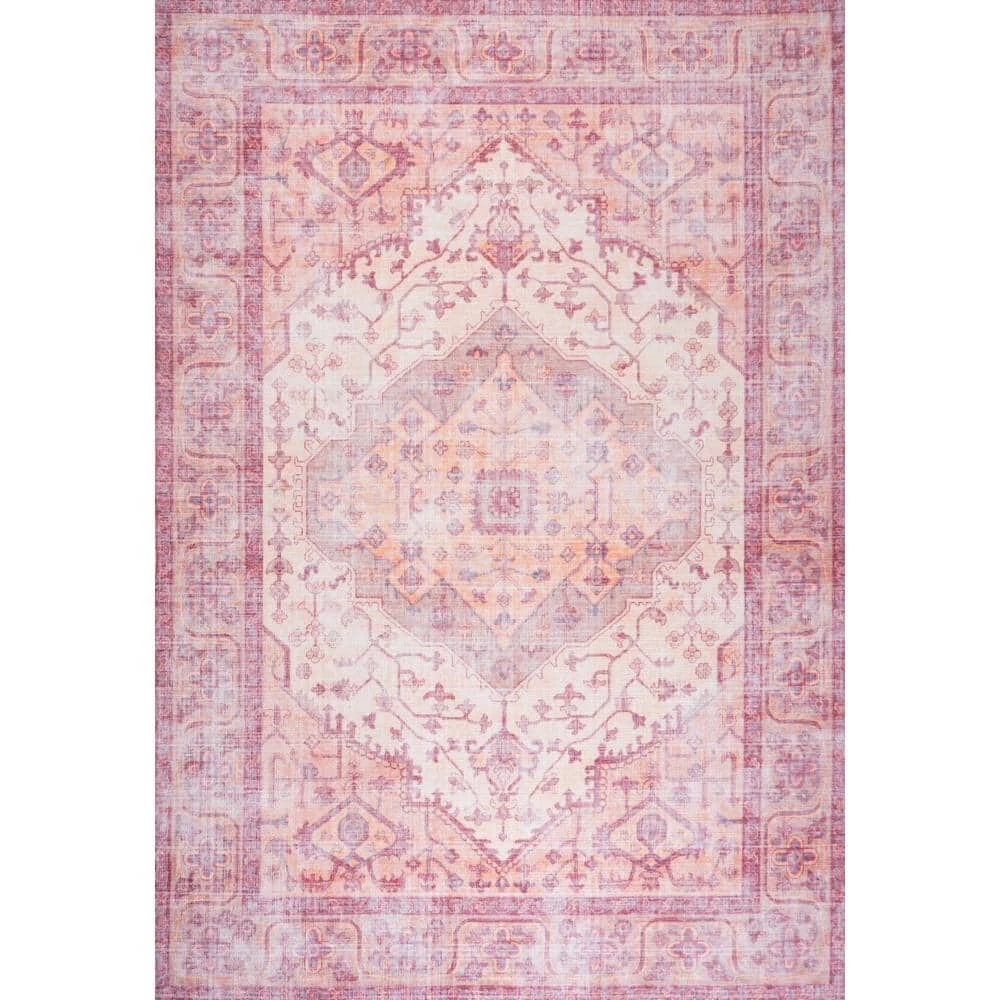 Alacati Ogee Red/Orange/Cream 8 ft. x 10 ft. Medallion Machine Washable Indoor Area Rug by JONATHAN Y