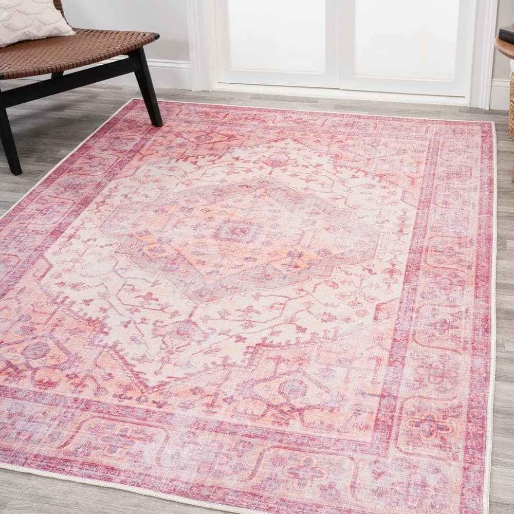 Alacati Ogee Red/Orange/Cream 8 ft. x 10 ft. Medallion Machine Washable Indoor Area Rug by JONATHAN Y - Image 2