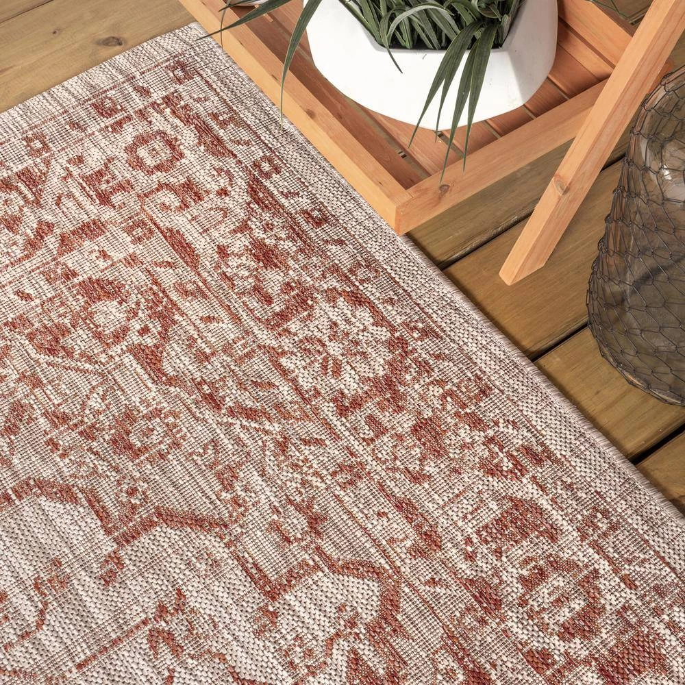 Rozetta Boho Red/Taupe 5 ft. Round Medallion Textured Weave Indoor/Outdoor Area Rug by JONATHAN Y - Image 6