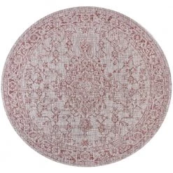 Rozetta Boho Red/Taupe 5 ft. Round Medallion Textured Weave Indoor/Outdoor Area Rug by JONATHAN Y
