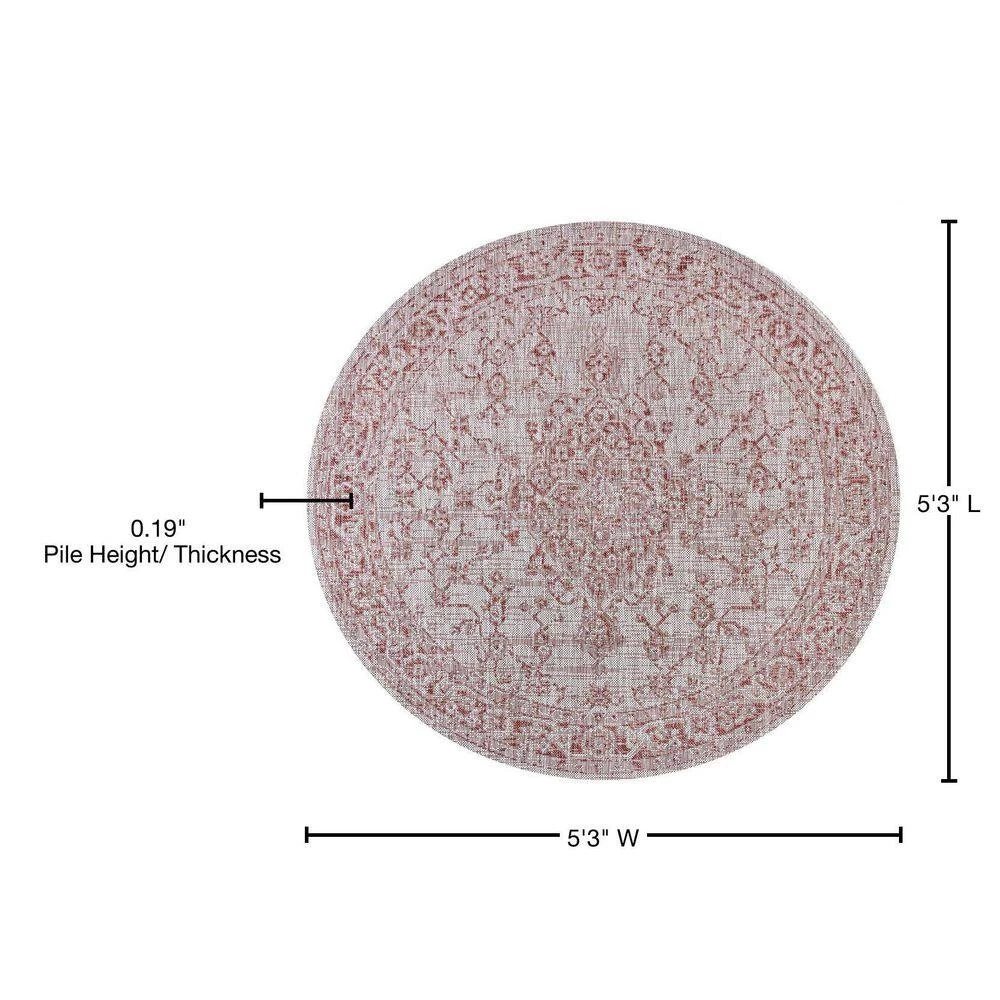 Rozetta Boho Red/Taupe 5 ft. Round Medallion Textured Weave Indoor/Outdoor Area Rug by JONATHAN Y - Image 8