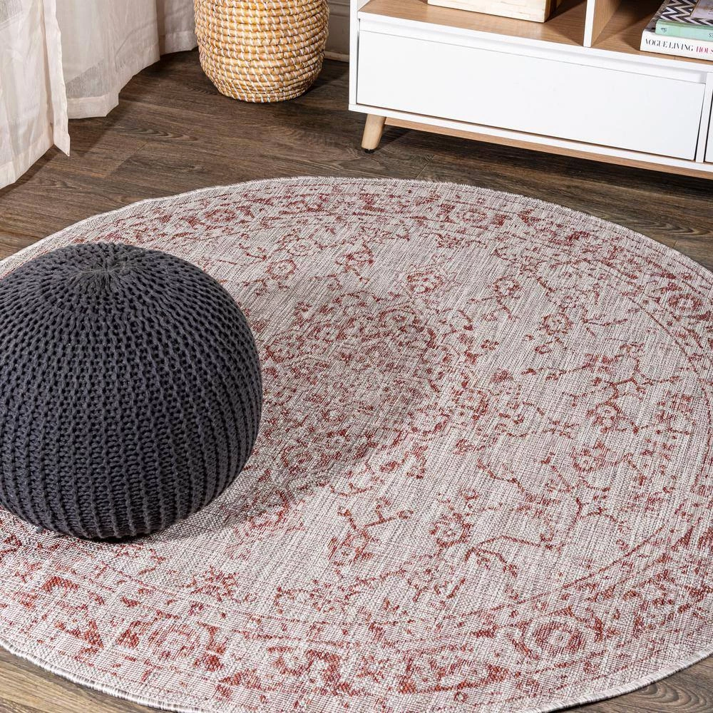 Rozetta Boho Red/Taupe 5 ft. Round Medallion Textured Weave Indoor/Outdoor Area Rug by JONATHAN Y - Image 2