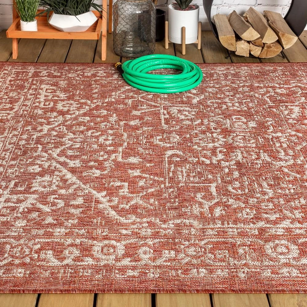 Malta Bohemian Medallion Red/Taupe 7 ft. 9 in. x 10 ft. Textured Weave Indoor/Outdoor Area Rug by JONATHAN Y - Image 5