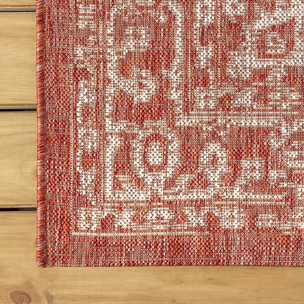 Malta Bohemian Medallion Red/Taupe 7 ft. 9 in. x 10 ft. Textured Weave Indoor/Outdoor Area Rug by JONATHAN Y - Image 9