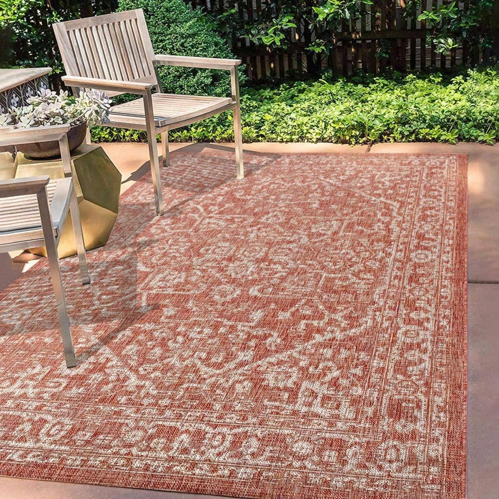 Malta Bohemian Medallion Red/Taupe 7 ft. 9 in. x 10 ft. Textured Weave Indoor/Outdoor Area Rug by JONATHAN Y - Image 3