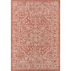 Malta Bohemian Medallion Red/Taupe 7 ft. 9 in. x 10 ft. Textured Weave Indoor/Outdoor Area Rug by JONATHAN Y