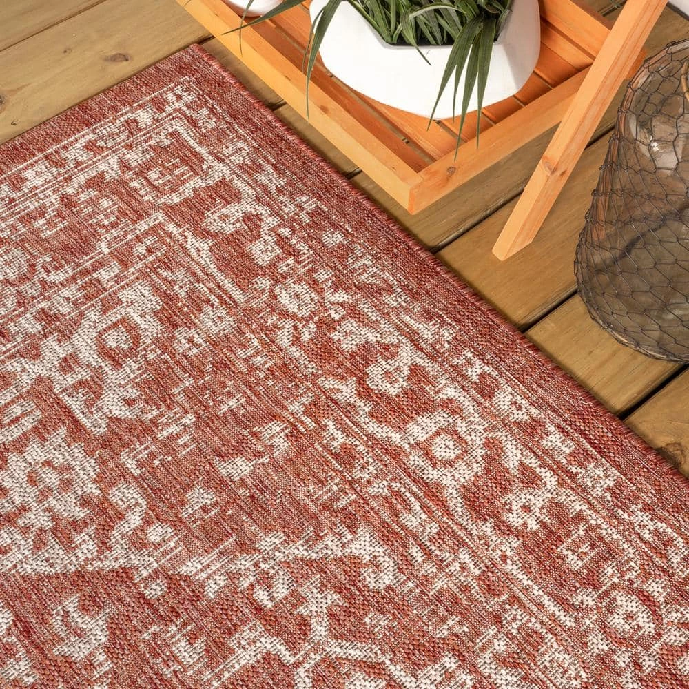 Malta Bohemian Medallion Red/Taupe 7 ft. 9 in. x 10 ft. Textured Weave Indoor/Outdoor Area Rug by JONATHAN Y - Image 6