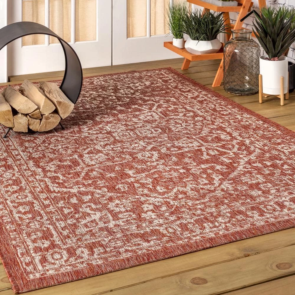 Malta Bohemian Medallion Red/Taupe 7 ft. 9 in. x 10 ft. Textured Weave Indoor/Outdoor Area Rug by JONATHAN Y - Image 2