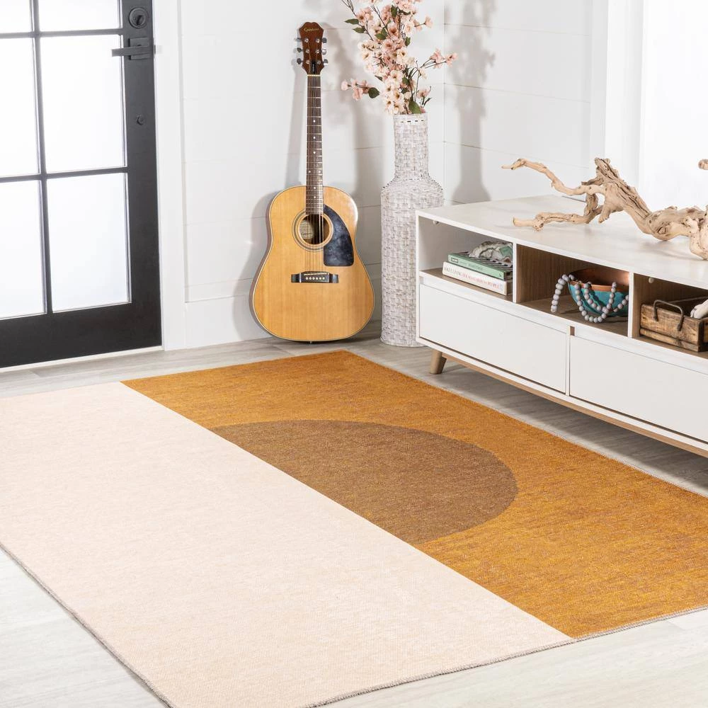 Demie Minimalist Graphic Circle Machine-Washable Rust/Cream 8 ft. x 10 ft. Area Rug by JONATHAN Y - Image 5