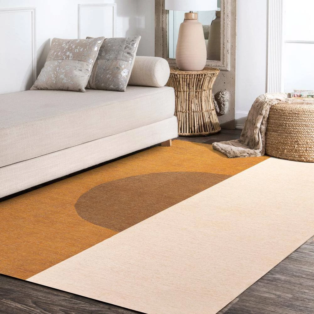 Demie Minimalist Graphic Circle Machine-Washable Rust/Cream 8 ft. x 10 ft. Area Rug by JONATHAN Y - Image 9