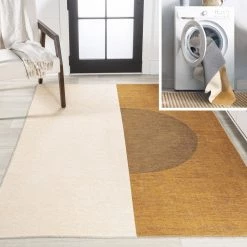 Demie Minimalist Graphic Circle Machine-Washable Rust/Cream 8 ft. x 10 ft. Area Rug by JONATHAN Y