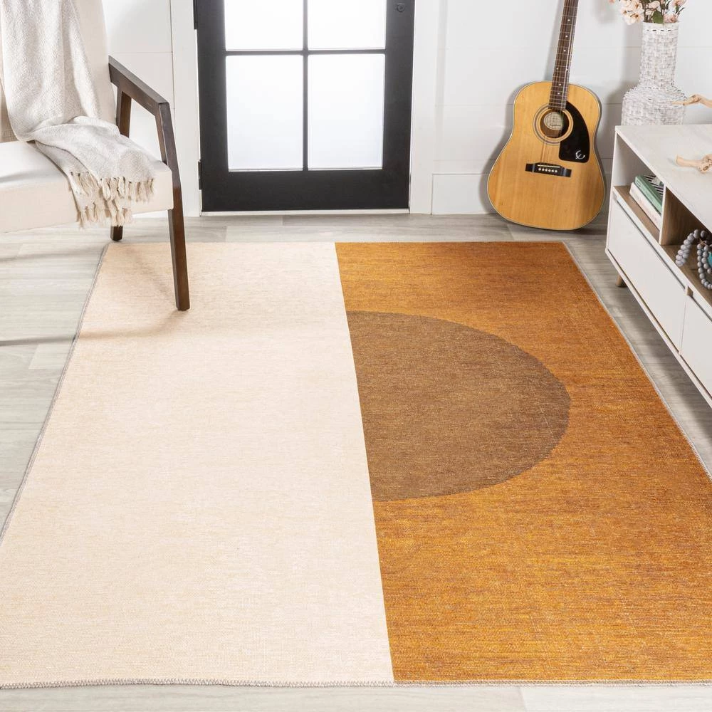 Demie Minimalist Graphic Circle Machine-Washable Rust/Cream 8 ft. x 10 ft. Area Rug by JONATHAN Y - Image 4