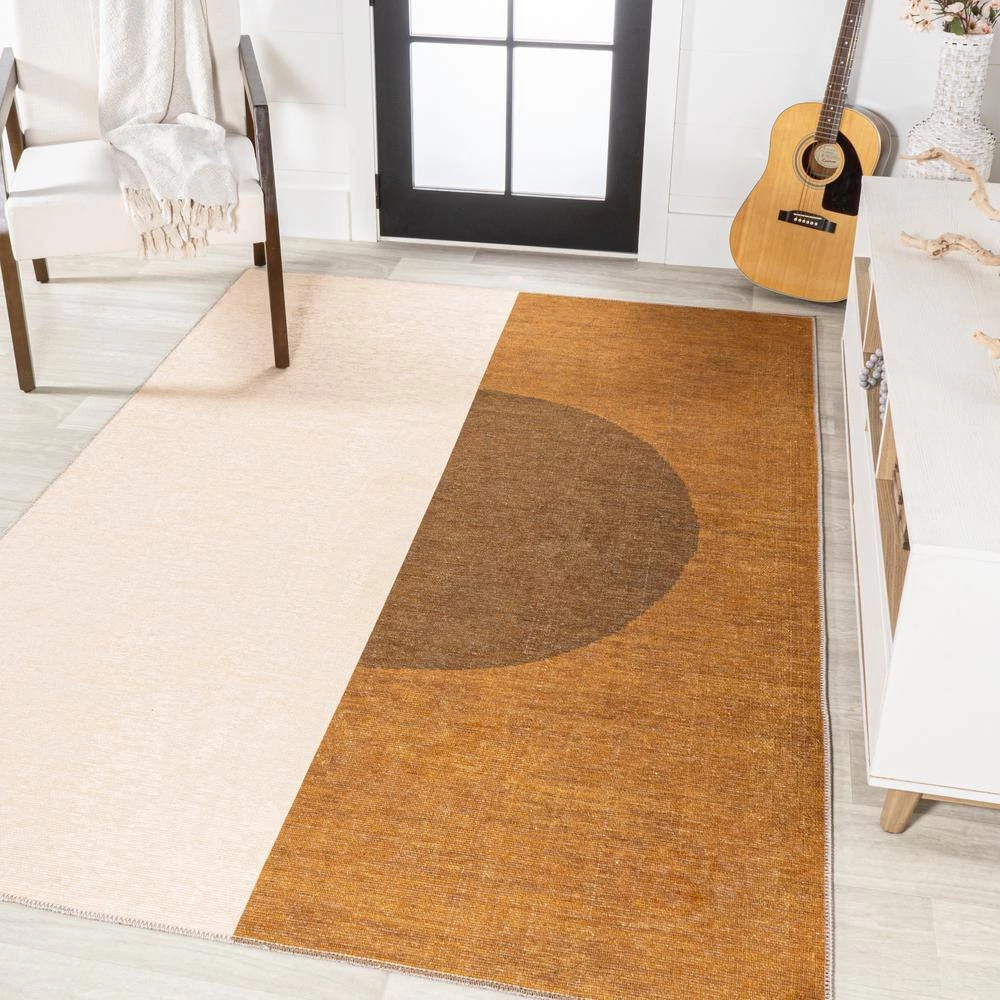 Demie Minimalist Graphic Circle Machine-Washable Rust/Cream 8 ft. x 10 ft. Area Rug by JONATHAN Y - Image 2