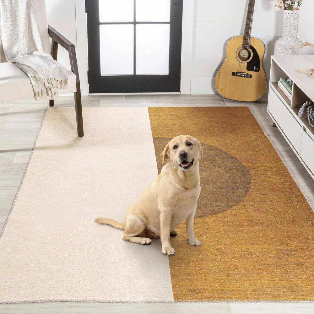 Demie Minimalist Graphic Circle Machine-Washable Rust/Cream 8 ft. x 10 ft. Area Rug by JONATHAN Y - Image 12