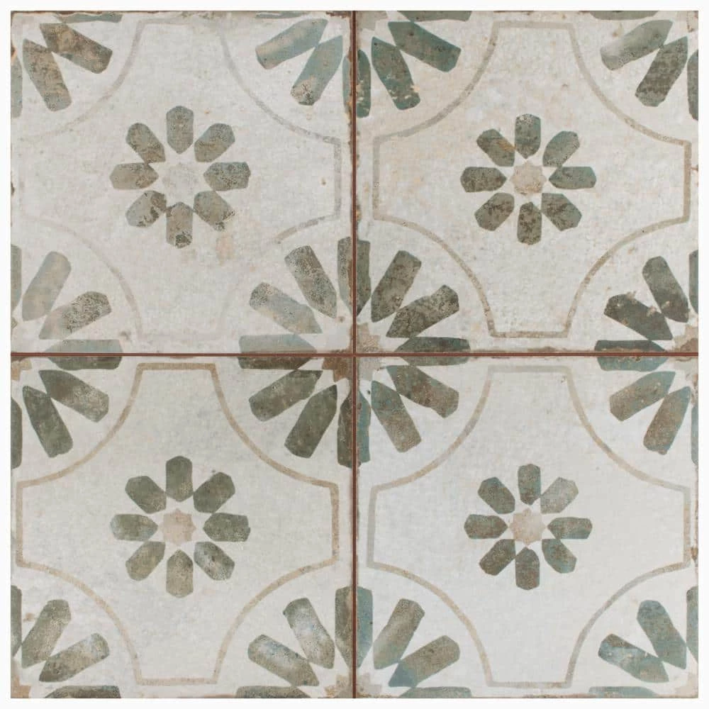 Kings Blume Sage Encaustic 17-5/8 in. x 17-5/8 in. Ceramic Floor and Wall Tile (11.02 sq. ft. /Case) by Merola Tile
