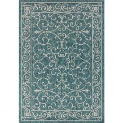 Charleston Teal/Gray 4 ft. x 6 ft. Vintage Filigree Textured Weave Indoor/Outdoor Area Rug by JONATHAN Y