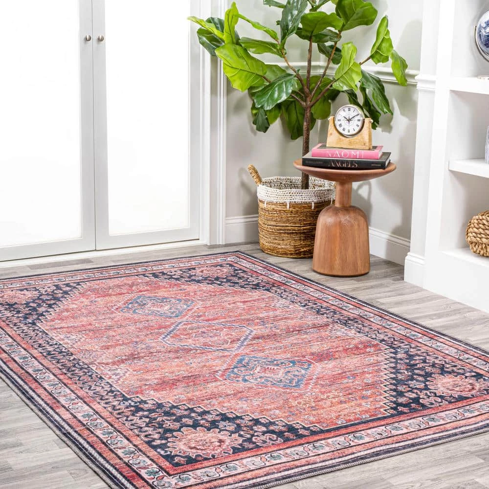 Dalyan Geometric Terra/Navy 8 ft. x 10 ft. Medallions Machine Washable Indoor Area Rug by JONATHAN Y - Image 5