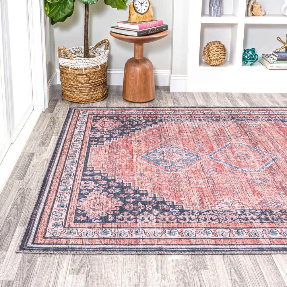 Dalyan Geometric Terra/Navy 8 ft. x 10 ft. Medallions Machine Washable Indoor Area Rug by JONATHAN Y - Image 7