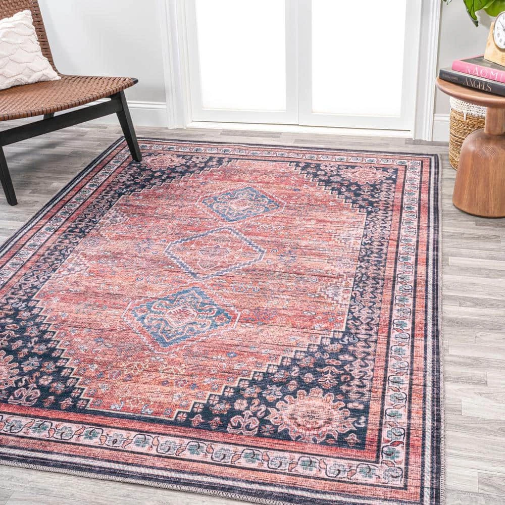 Dalyan Geometric Terra/Navy 8 ft. x 10 ft. Medallions Machine Washable Indoor Area Rug by JONATHAN Y - Image 2