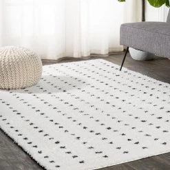 Pele Modern Geometric Dot Shag White/Black 8 ft. x 10 ft. Area Rug by JONATHAN Y