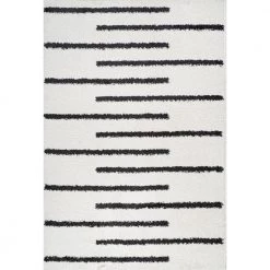 Alaro Berber Stripe Shag White/Black 8 ft. x 10 ft. Area Rug by JONATHAN Y