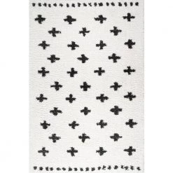 Cristo Berber Geometric Shag White/Black 8 ft. x 10 ft. Area Rug by JONATHAN Y