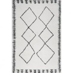 Calvia Moroccan Diamond Shag White/Black 5 ft. x 8 ft. Area Rug by JONATHAN Y
