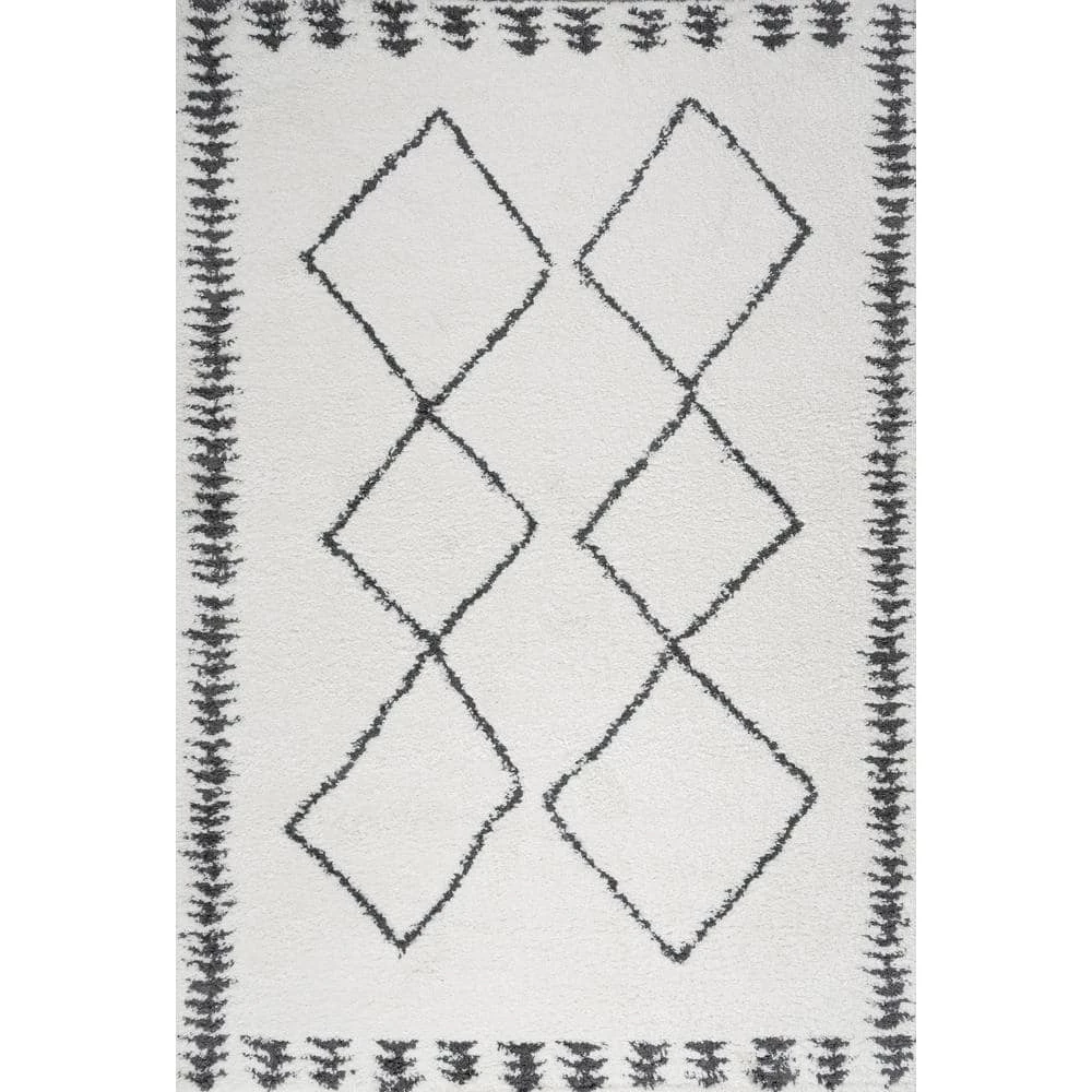 Calvia Moroccan Diamond Shag White/Black 5 ft. x 8 ft. Area Rug by JONATHAN Y