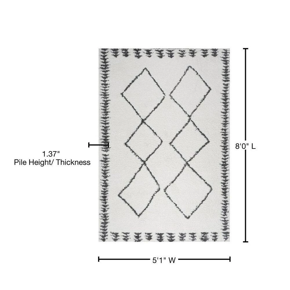 Calvia Moroccan Diamond Shag White/Black 5 ft. x 8 ft. Area Rug by JONATHAN Y - Image 12