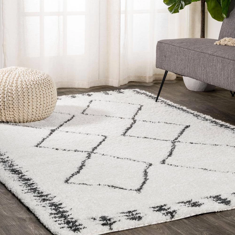 Calvia Moroccan Diamond Shag White/Black 5 ft. x 8 ft. Area Rug by JONATHAN Y - Image 2