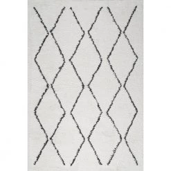 Catala Moroccan Diamond Shag White/Black 8 ft. x 10 ft. Area Rug by JONATHAN Y