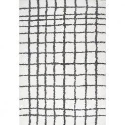 Arenal Geometric Grid Shag White/Black 8 ft. x 10 ft. Area Rug by JONATHAN Y